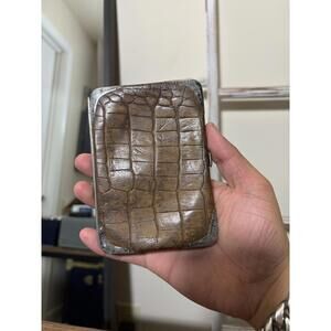 Croc Print Leather Wallet Cigarette Case W 925 Sterling Tips